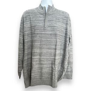 New Alfani 1/4 Zip Gray Marled Stripe Knit Sweater Big & Tall Classic 2XLT NWT